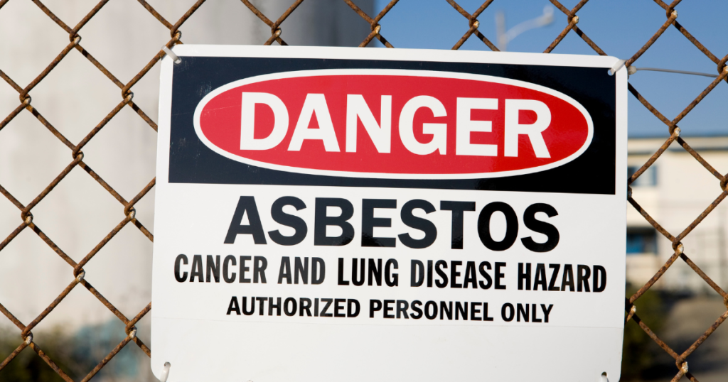 Danger sign warning of asbestos, a designated substance